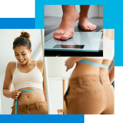 Collage of people wrapping measuring tape around their waist